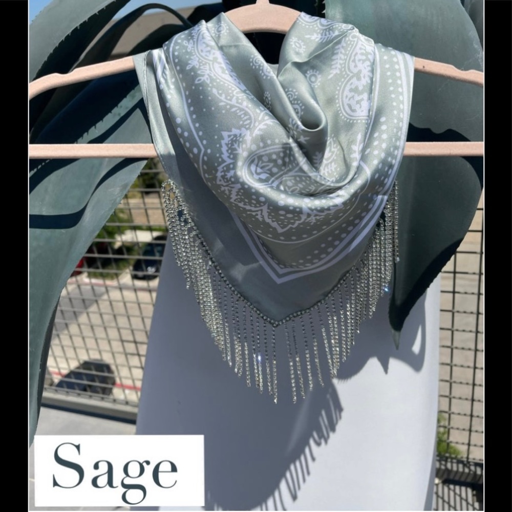 Sage color bejeweled fringe bandana brand new!